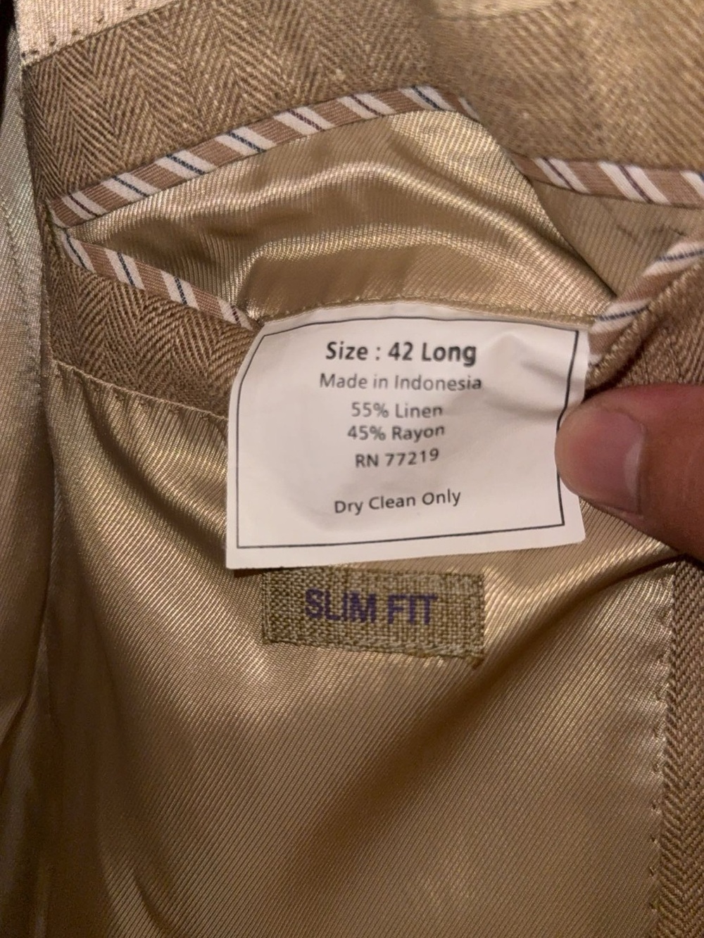 R&K Originals Men’s 42 Long Slim Fit Tan Linen Blend Herringbone Blazer - Picture 4 of 5